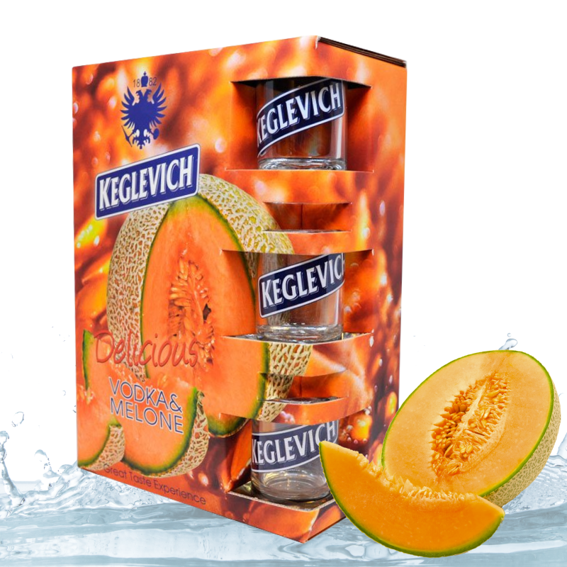 ВОДКА КЕГЛЕВИЧ ДЫНЯ (KEGLEVICH MELONE) 2Л + 3 СТАКАНА